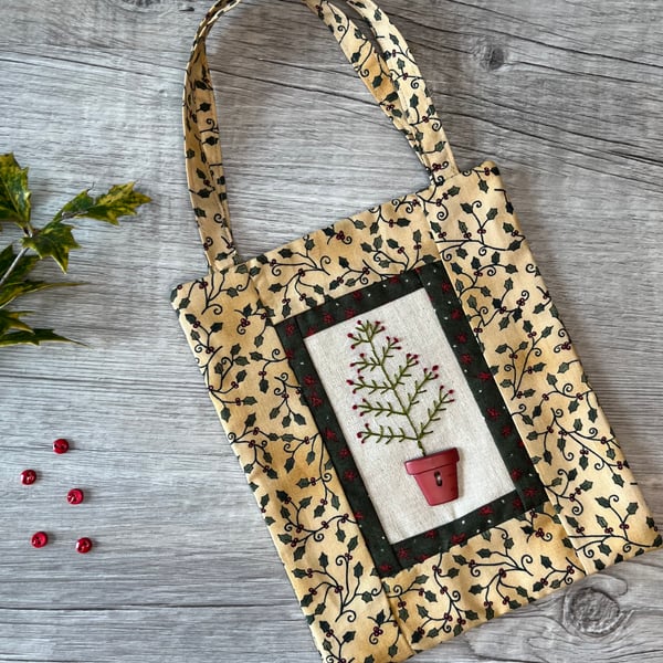 Hand Embroidered Lined Christmas Gift Bag