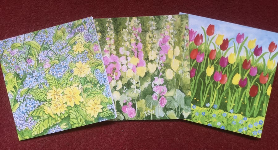 Three abstract, floral greetings cards