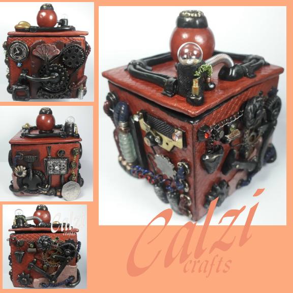 Polymer Clay Steampunk Industrial Trinket Box (Copper)