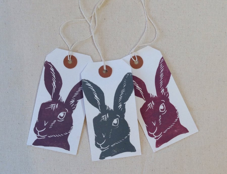 Hand printed hare tags