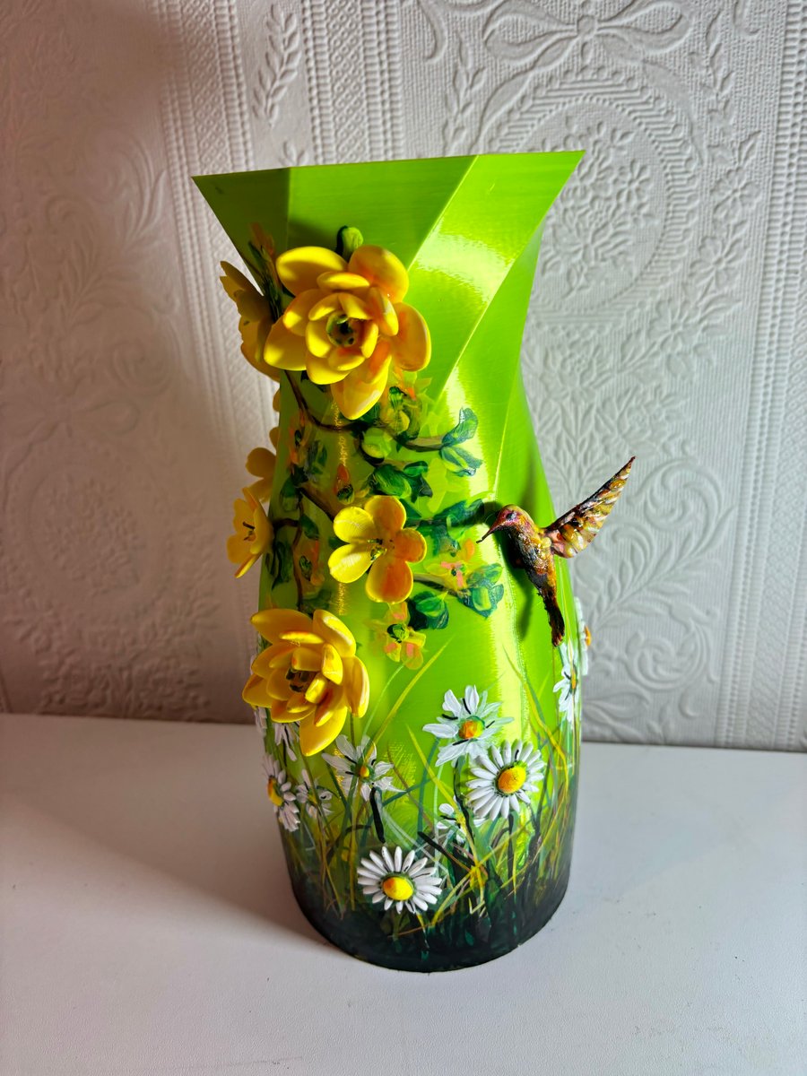 A hand painted and sealed spring 3d vase by Andrew Jenkins 