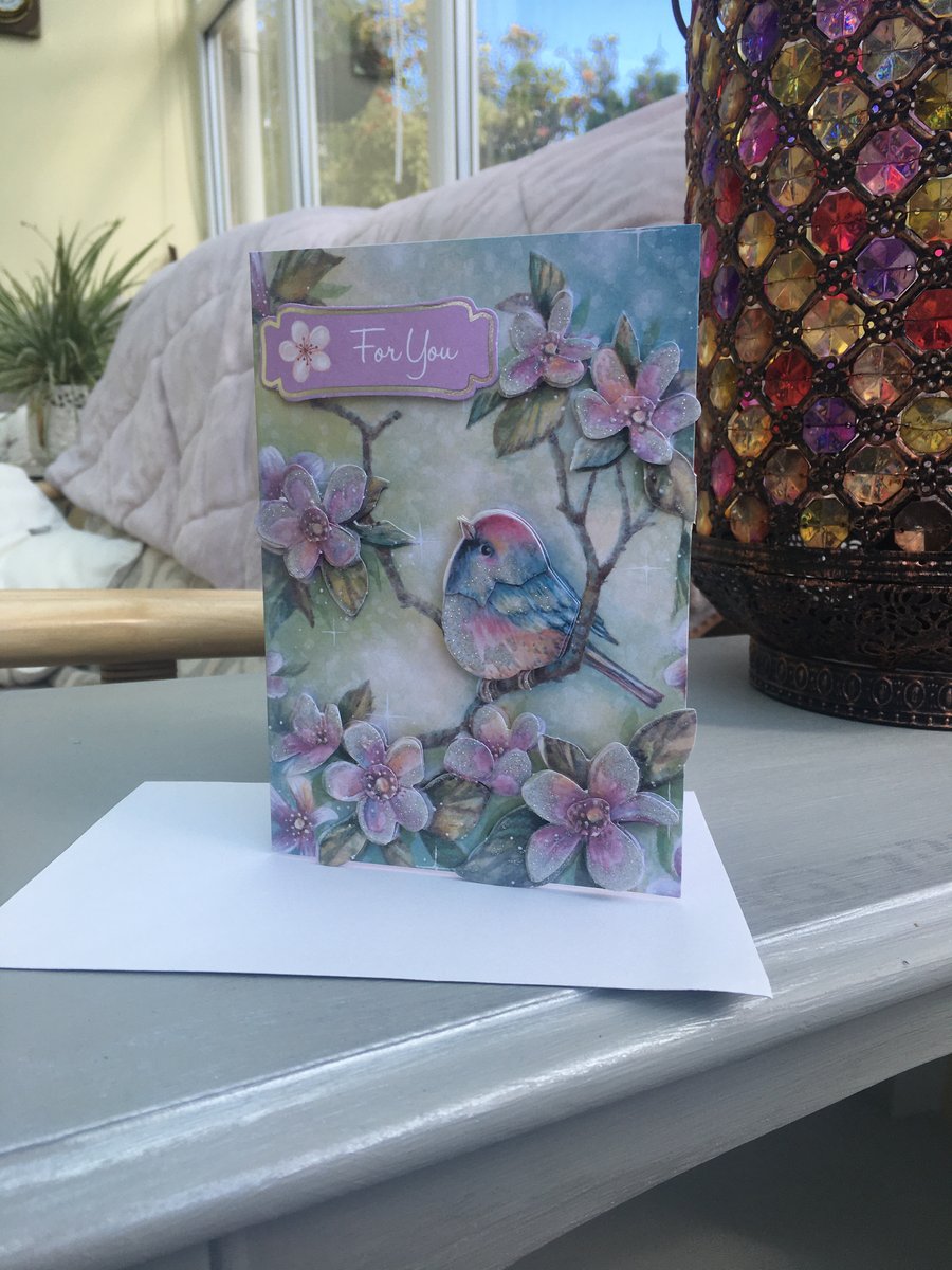 Pretty little song bird glittery Just For You card