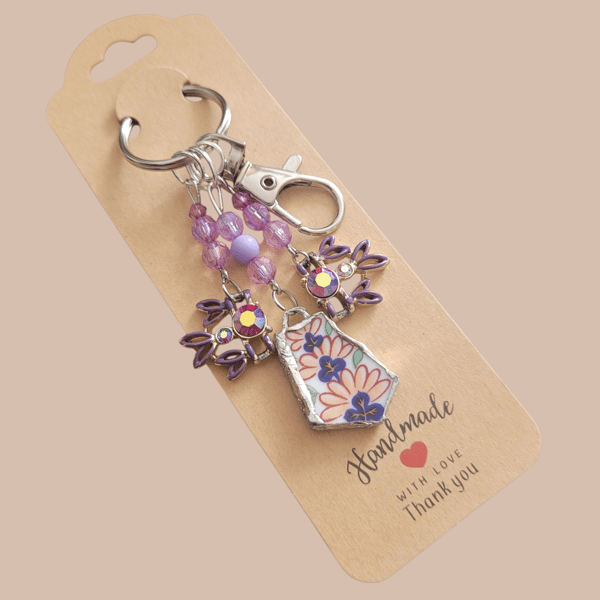 Upcycled Ceramic Floral Bag Charm