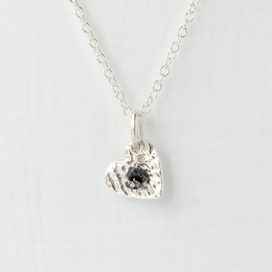 Black Diamond with Fine Silver Heart Pendant Necklace