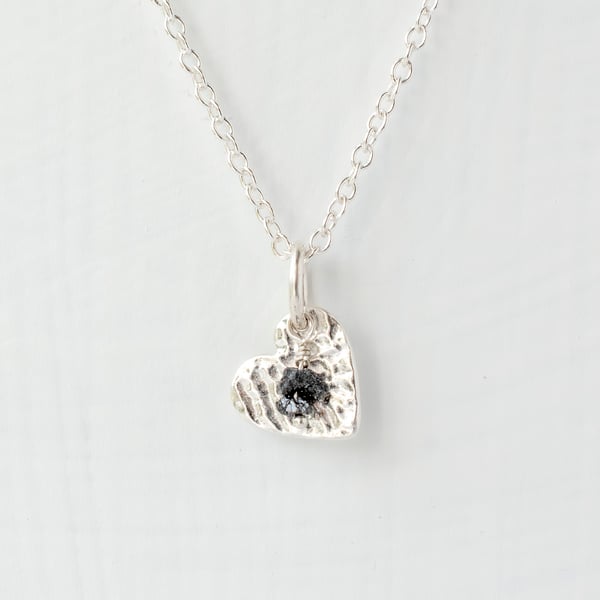 Black Diamond with Fine Silver Heart Pendant Necklace