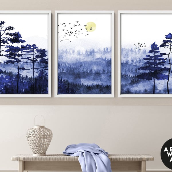 Calming Watercolor Painting Print Set of 3 Minimalist Wall Prints Zen Wall Art M