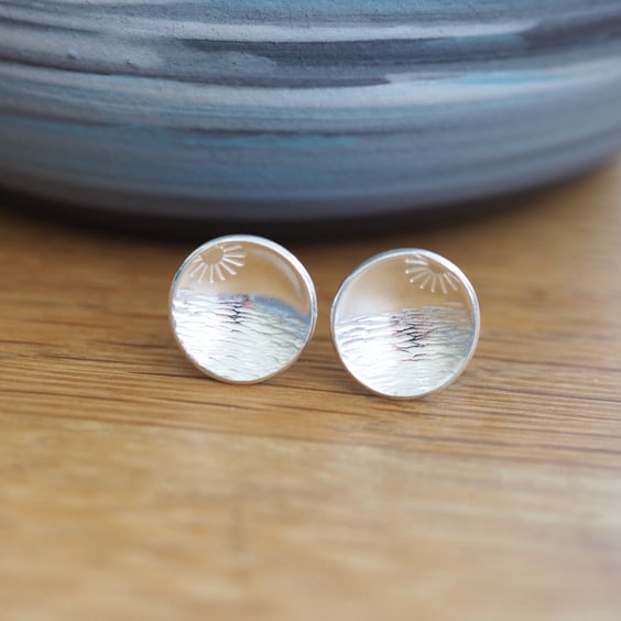 Earring, silver stud earrings, Sun and Sea silver earrings, round silver studs