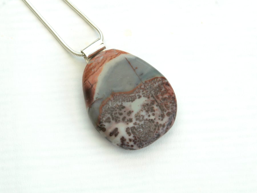 Picture Jasper Pendant with Sterling Silver,  Hallmarked,  P160