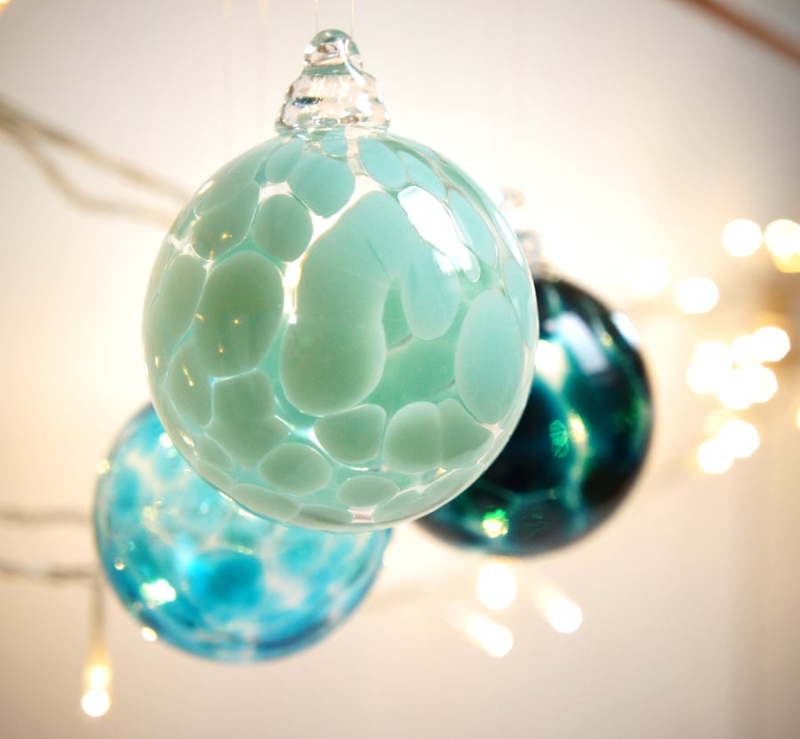 Robins Egg  Blue Handmade Blown Glass Christmas Bauble