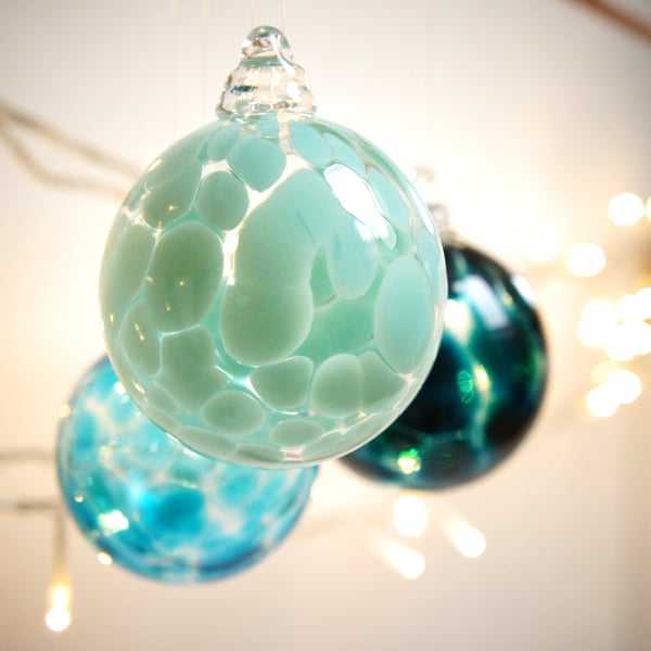 Robins Egg  Blue Handmade Blown Glass Christmas Bauble