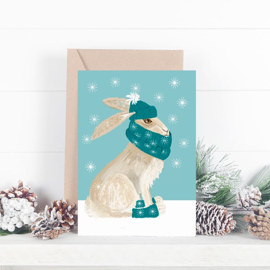 Christmas Card Blank hare christmas card