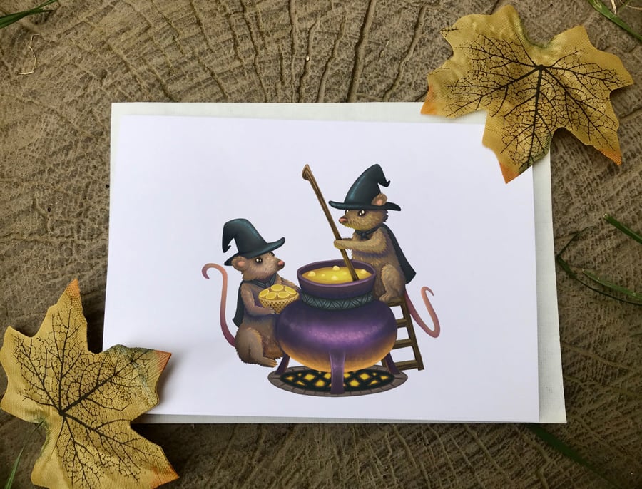 Witch Mice Blank Greeting Card