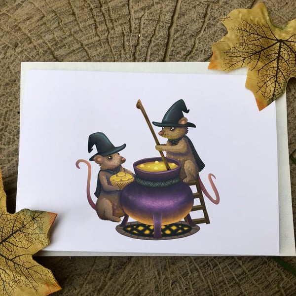 Witch Mice Blank Greeting Card