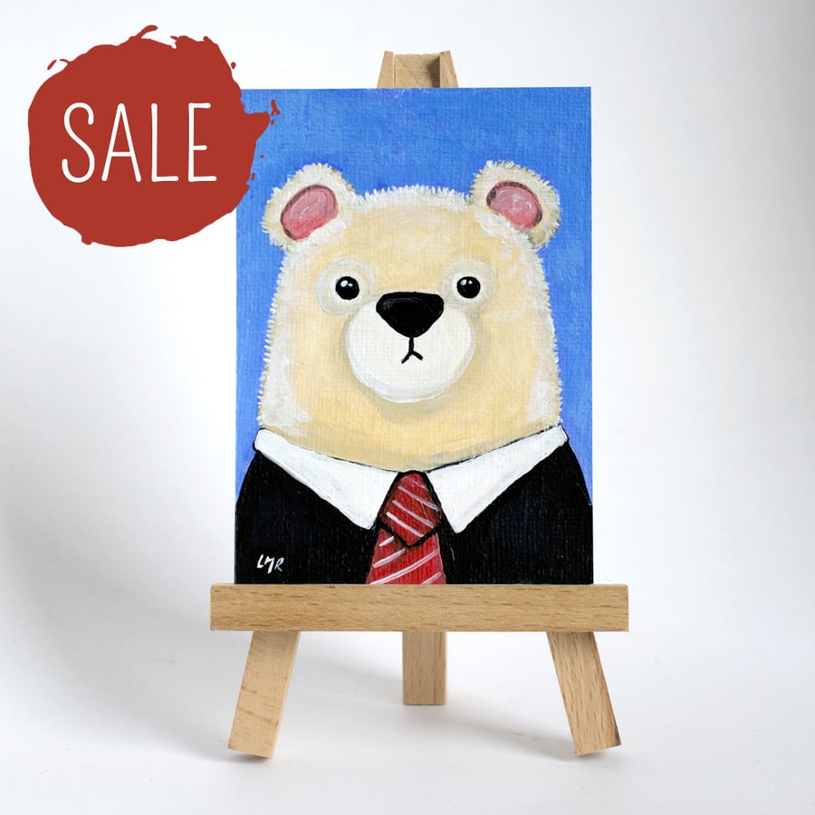 SALE - Original ACEO Art - Polar Bear wearing Black Suit and Tie