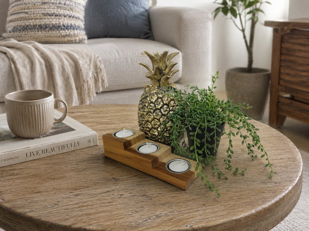Triple Upcycled Wooden Tealight Holder Reclaimed Wood Candle Gift