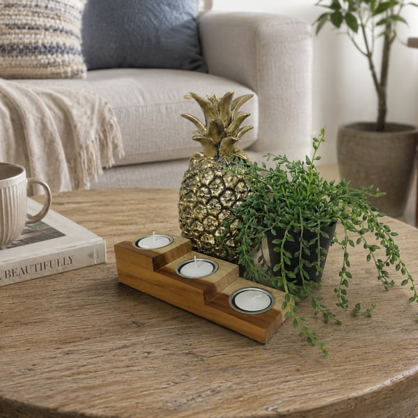 Triple Upcycled Wooden Tealight Holder Reclaimed Wood Candle Gift