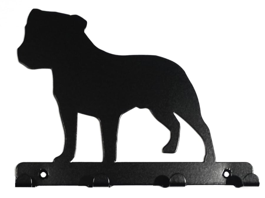 Staffordshire Bull Terrier (Staffie) Silhouette Key Hook Rack - metal wall art