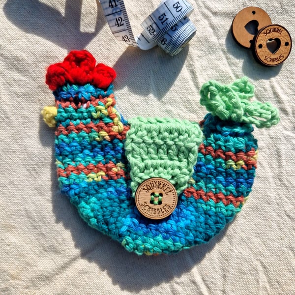 Rainbow chicken pouch cotton coin purse, Birthday gift, Christmas gift