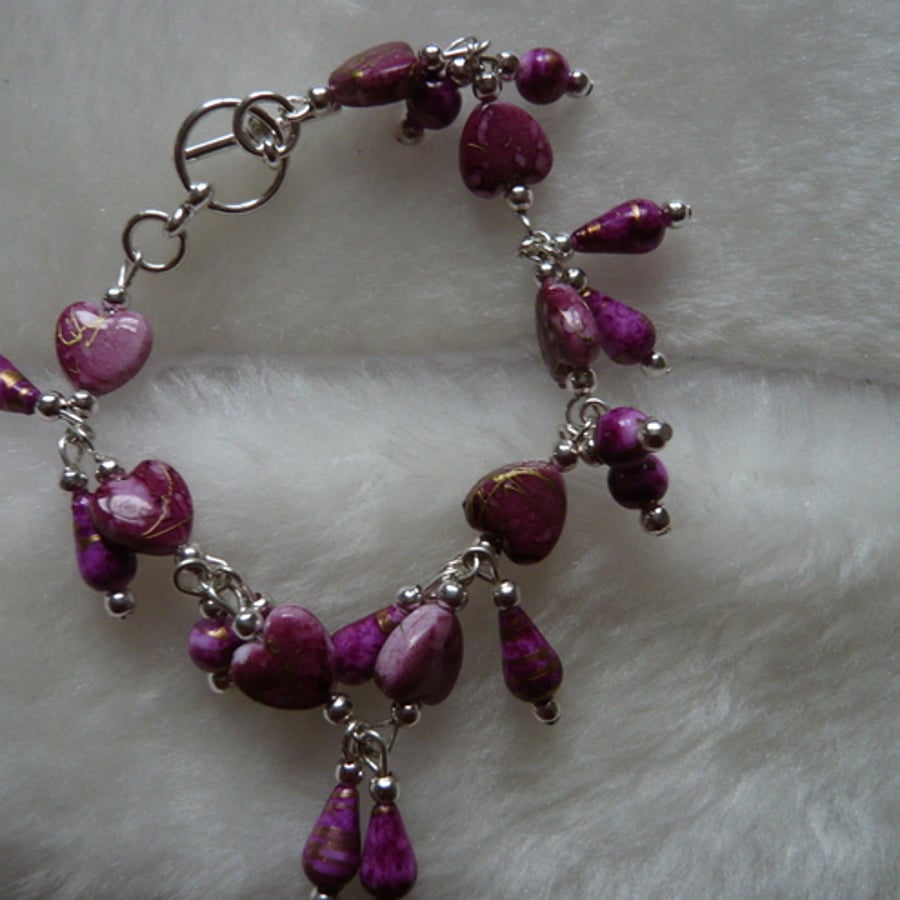 Pink and Gold Drizzle Heart Bracelet