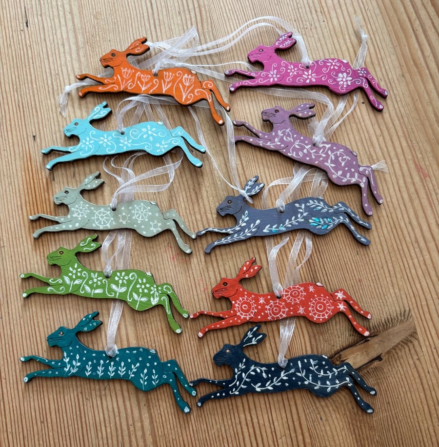 Hand painted wooden hanging  hare