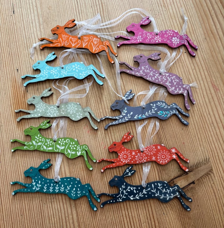 Hand painted wooden hanging  hare