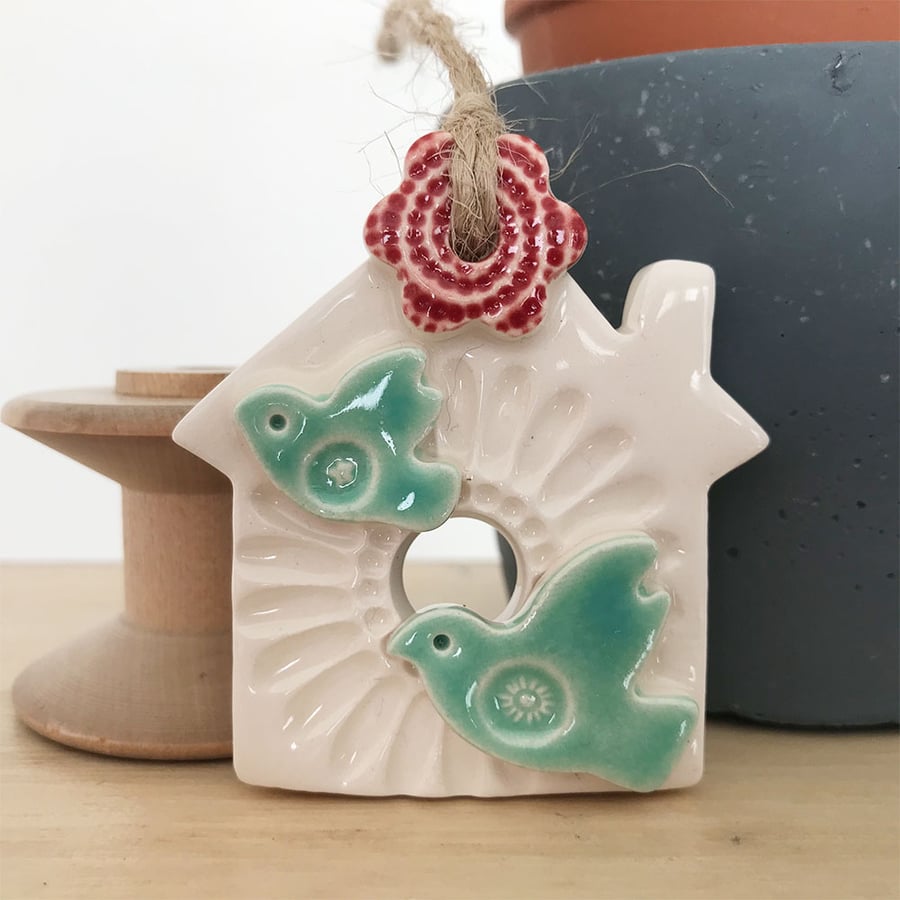Small Ceramic bird house decoration Pottery bird house 