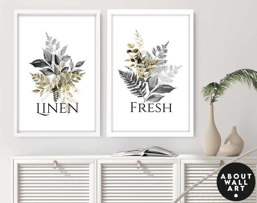 Home Decor Laundry room art prints set of 2, Botanical, Tropical Spa Utility roo
