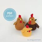 PATTERN BUNDLE - 3 PDFs: crochet hen, rooster, chicken patterns - farm birds
