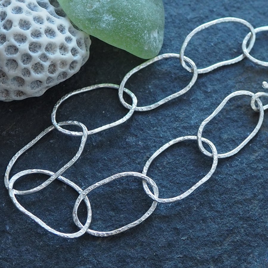 Argentium Silver hallmarked link bracelet, hammered silver, ARC Jewellery