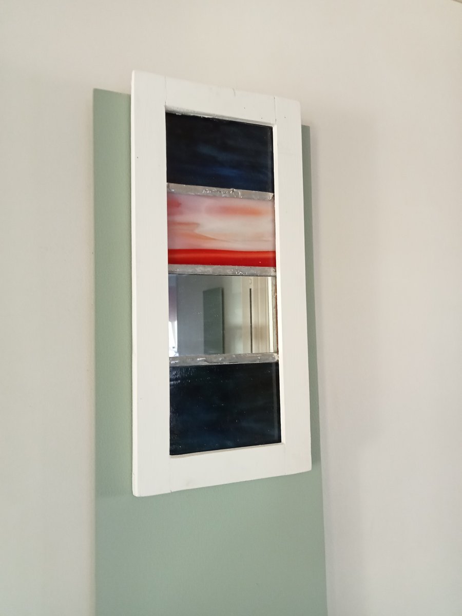 'Sunset' stained glass wall panel with mirror