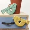 Set of two ceramic lovebird decorations folk art 