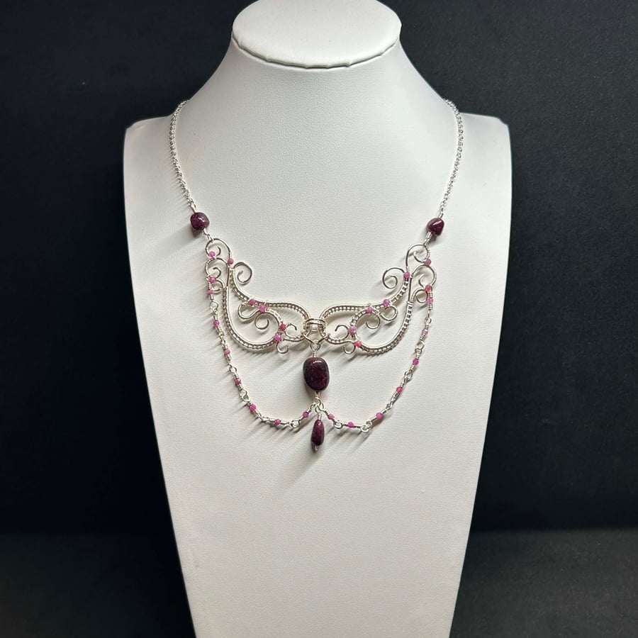 Emma Handmade Wire Wrapped Necklace with Ruby Gemstones