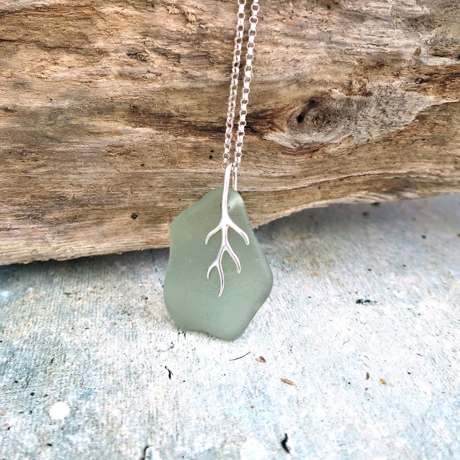 Sea Glass Necklace, Scottish Beach Glass Pendant on Sterling Silver Chain