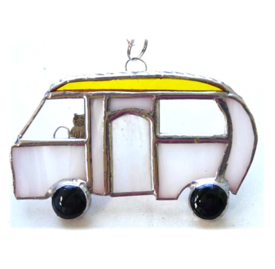  Classic Motorhome Stained Glass Suncatcher Yellow Mini 020