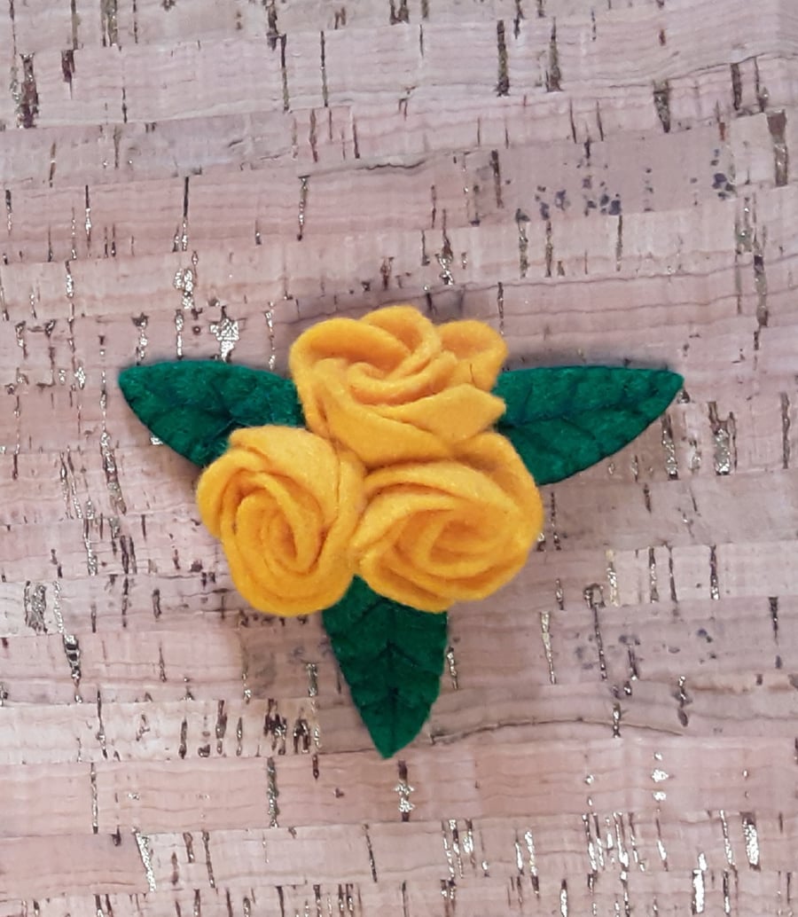 Three Roses Yellow Felt Brooch, Small