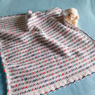 Handmade Crochet Baby Blanket White Multicolour Pram Blanket