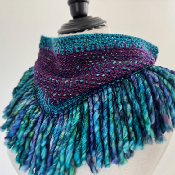 Purple and Blue Merino Wool Cowl