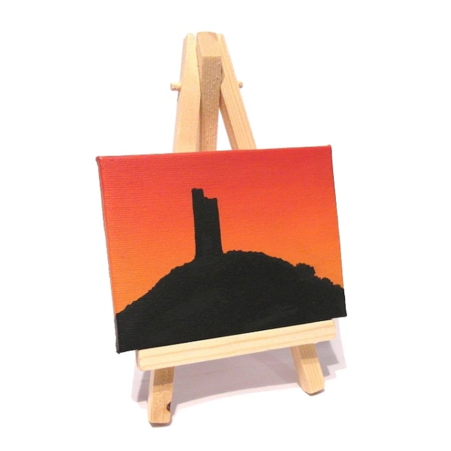 Caste Hill at Sunset Original Mini Art - Huddersfield landscape miniature canvas