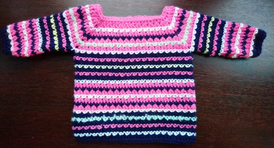 Striped crochet baby jumper in navy and pink Size 20"chest