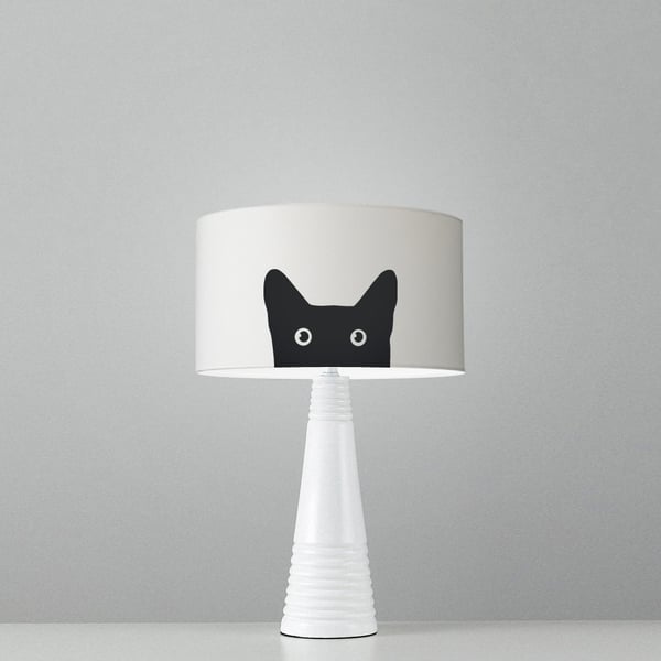 Black cat Drum Lamp Shade. Diameter 25 cm (9.8 in). Hand-painted