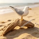 - North Devon Seagull — Hand-Sculpted Clay Herring Gull on Driftwood
