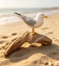 - North Devon Seagull — Hand-Sculpted Clay Herring Gull on Driftwood