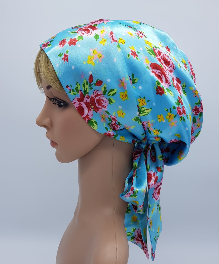 Hair covering for women, satin bonnet with long ties, tichel, head snood