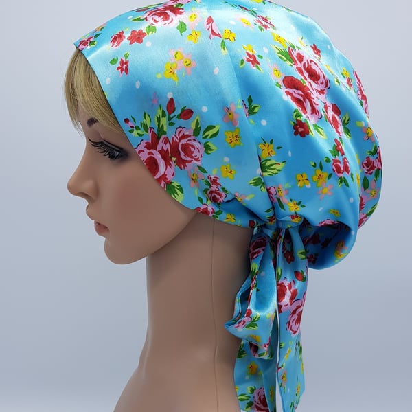 Hair covering for women, satin bonnet with long ties, tichel, head snood