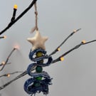 One of a kind, handmade Christmas tree decoration from pre-loved denim and felt