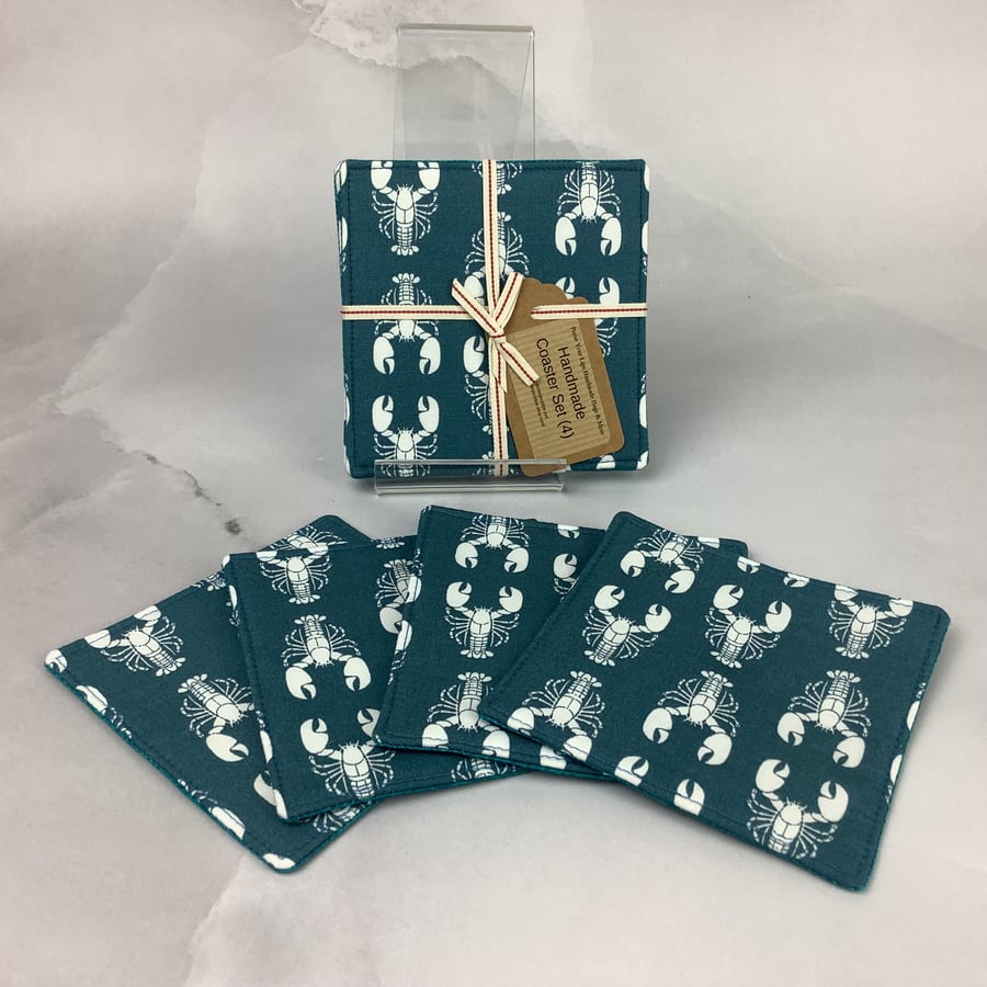 Lobsters coasters, Set of 4 fabric coasters, Handmade
