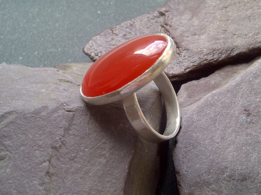 Carnelian Silver Cocktail Ring