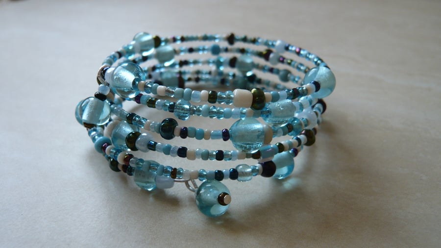 Feeling Pale Blue Memory Wire Bracelet