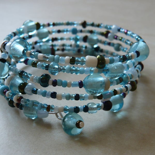 Feeling Pale Blue Memory Wire Bracelet