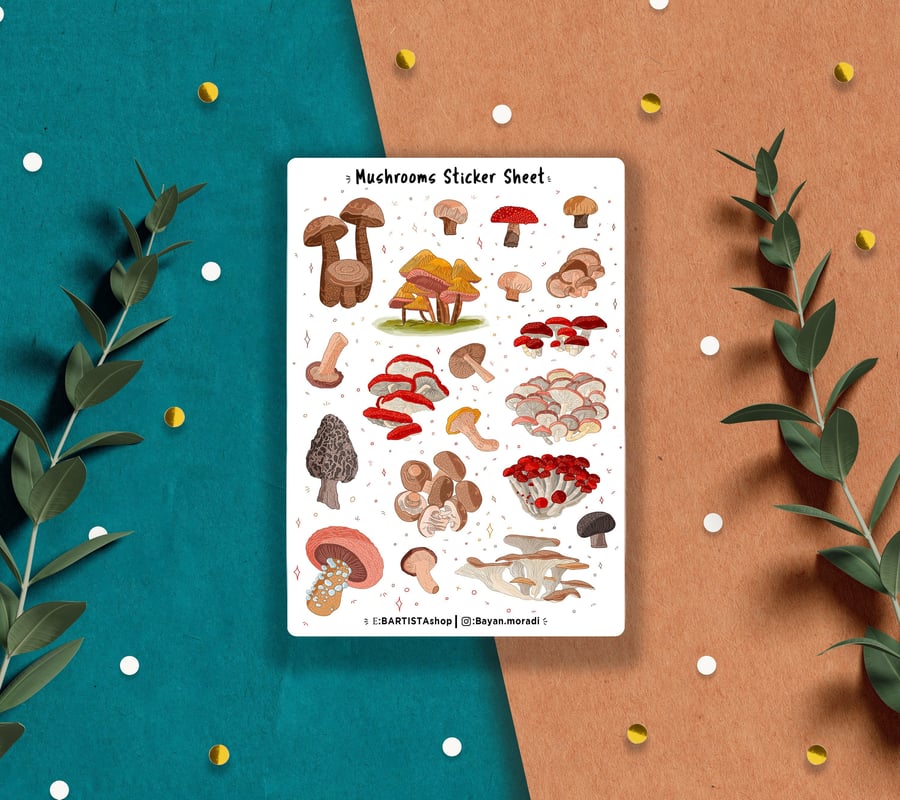 Mushrooms Sticker Sheet, Planner stickers, bullet journal stickers, scrapbooking